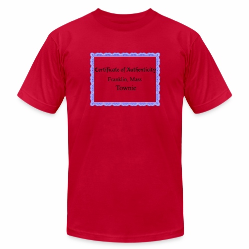 Franklin Mass townie certificate of authenticity - Unisex Jersey T-Shirt by Bella + Canvas