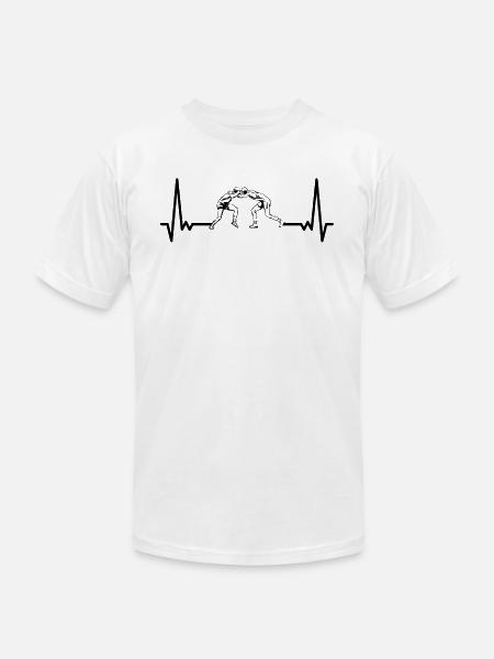 Heartbeat Wrestling ECG Wrestle Wrestler - Unisex Jersey T-Shirt by Bella + Canvas - white