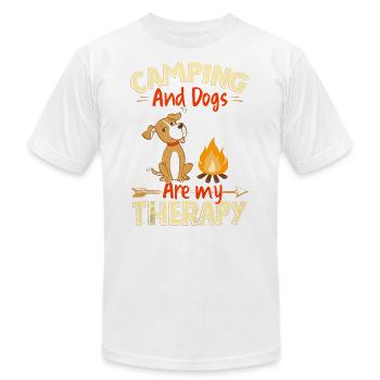 Le camping et les chiens sont mon débardeur cadeau de thérapie - T-shirt unisexe Bella + Canvas - blanc - Devant - Jose (178cm)