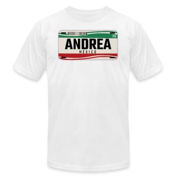 Andrea Personalized Mexican Vehicle plates w name - Unisex Jersey T-Shirt by Bella + Canvas - white - Front - Jose (178cm)