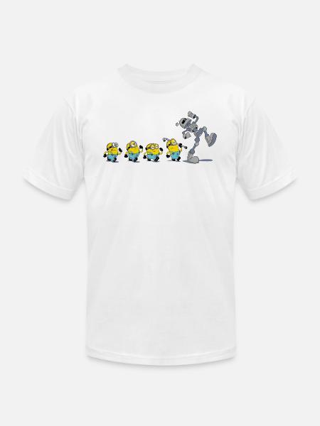 Minions In A Row With Robot - Unisex Jersey T-Shirt by Bella + Canvas - white