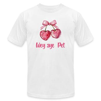 Illustration de fruits cerisiers | Wey Aye Pet Tri-Blend - T-shirt unisexe Bella + Canvas - blanc - Devant - Jose (178cm)