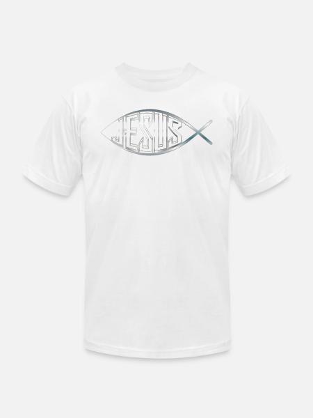 JESUS FISH SILVER - Unisex Jersey T-Shirt by Bella + Canvas - white