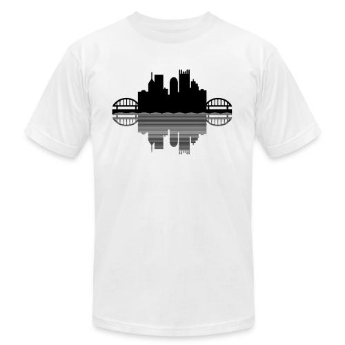 Pittsburgh Skyline Reflection (Black) - Unisex Jersey T-Shirt by Bella + Canvas