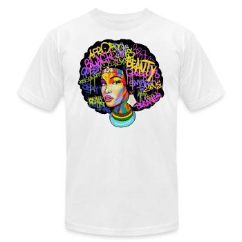 Afro Femme Cheveux - T-shirt unisexe Bella + Canvas - blanc - Devant - Jose (178cm)