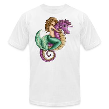 Petite sirène et joli hippocampe belle amitié - T-shirt unisexe Bella + Canvas - blanc - Devant - Jose (178cm)