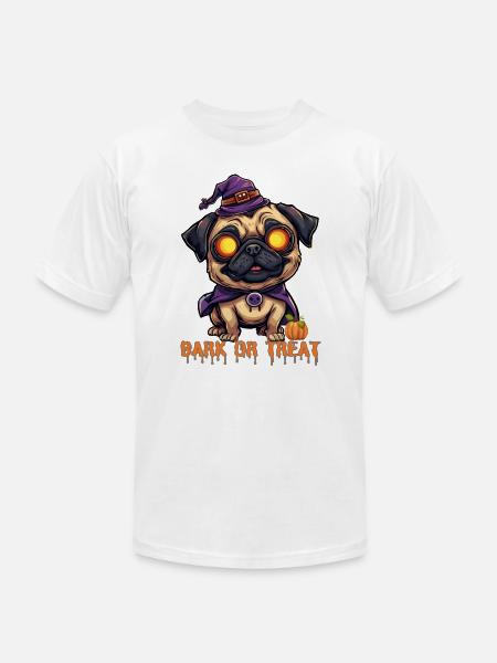 Pug Halloween Bark or Treat - Unisex Jersey T-Shirt by Bella + Canvas - white