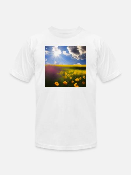 Summer Blue Sky Yellow Flowers - Unisex Jersey T-Shirt by Bella + Canvas - white