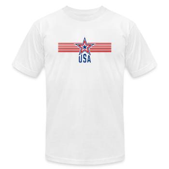États-Unis États-Unis d’Amérique - T-shirt unisexe Bella + Canvas - blanc - Devant - Jose (178cm)