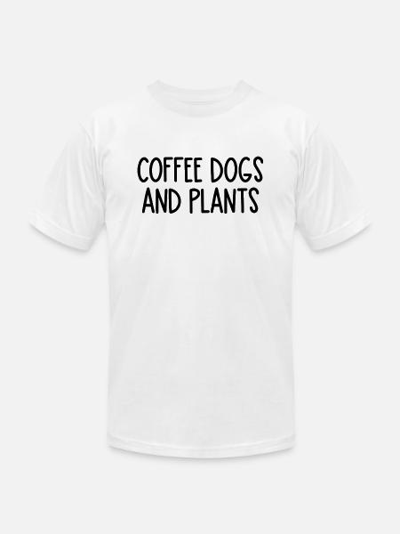 coffee dogs and plants - Unisex Jersey T-Shirt by Bella + Canvas - white
