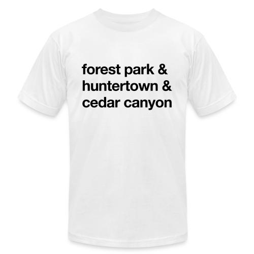 1 Church 3 Locations Black - Unisex Jersey T-Shirt by Bella + Canvas