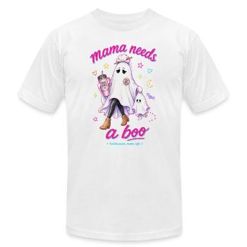 Mama Needs A Boo Halloween Sheet Ghost Neon Pink - Unisex Jersey T-Shirt by Bella + Canvas - white - Front - Jose (178cm)