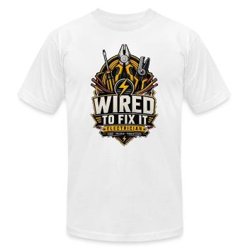 Wired To Fix It Electrician - Unisex Jersey T-Shirt by Bella + Canvas - white - Front - Jose (178cm)