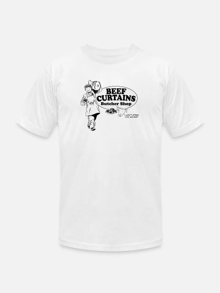 Beef Curtains Butcher Shop - Unisex Jersey T-Shirt by Bella + Canvas - white