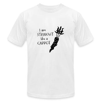 straight like a carrot - black uni I - Unisex Jersey T-Shirt by Bella + Canvas - white - Front - Jose (178cm)