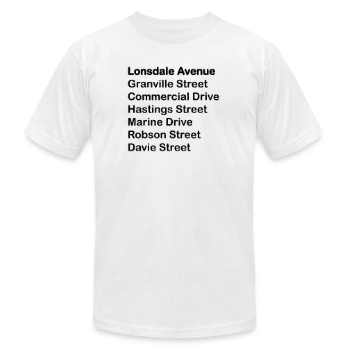 Street Names Black Text - Unisex Jersey T-Shirt by Bella + Canvas