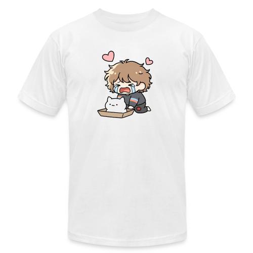 Crying Chibi Boy with Stray Cat - Unisex Jersey T-Shirt by Bella + Canvas
