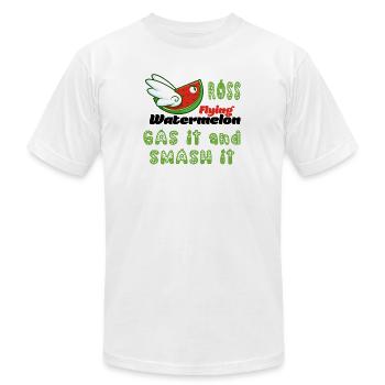 FUNNY ROSS FLYING WATERMELON GAS IT AND SMASH IT - Unisex Jersey T-Shirt by Bella + Canvas - white - Front - Jose (178cm)