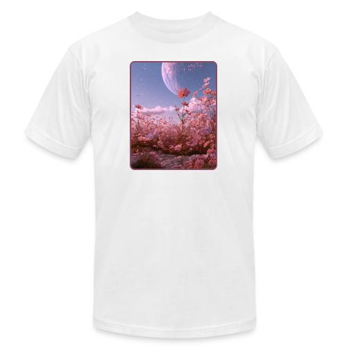 Cosmic Moon & Cosmos Flowers Art - Unisex Jersey T-Shirt by Bella + Canvas