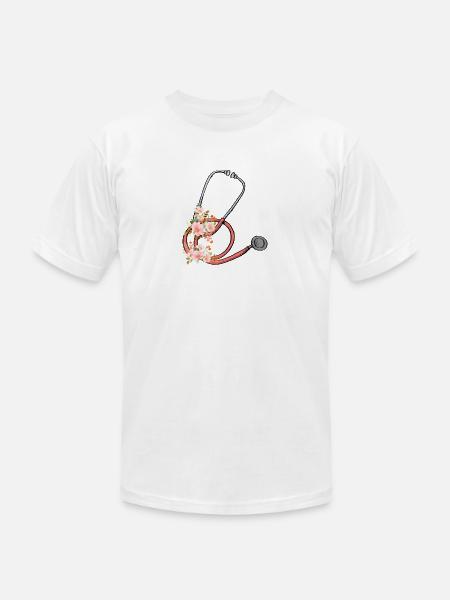 Stethoscope Floral Sticker - Unisex Jersey T-Shirt by Bella + Canvas - white