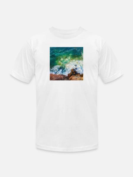 rock shore and waves - Unisex Jersey T-Shirt by Bella + Canvas - white