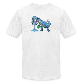 Disc Golf Dinosaur Disc Golfing - Unisex Jersey T-Shirt by Bella + Canvas - white - Front - Jose (178cm)