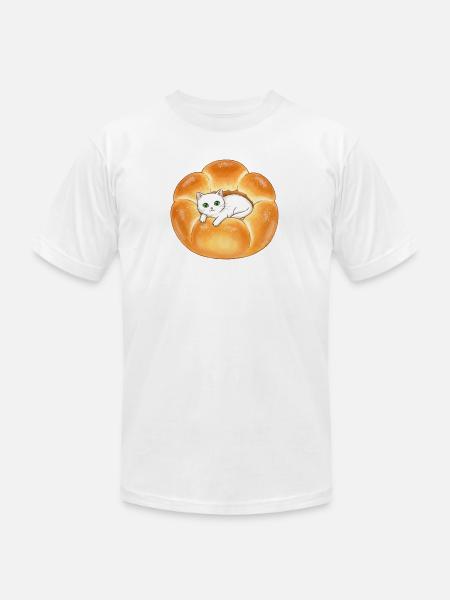 Whimsical Cat in Bread Illustration - Unisex Jersey T-Shirt by Bella + Canvas - white