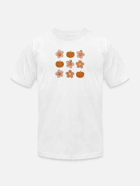 Rustic Pumpkin and Flower Pattern - Unisex Jersey T-Shirt by Bella + Canvas - white