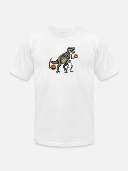 Dinosaur Skeleton Carving with Jack-o-Lantern - Unisex Jersey T-Shirt by Bella + Canvas - white
