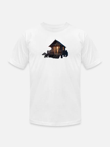 Rustic Cabin Nightscape Design - Unisex Jersey T-Shirt by Bella + Canvas - white