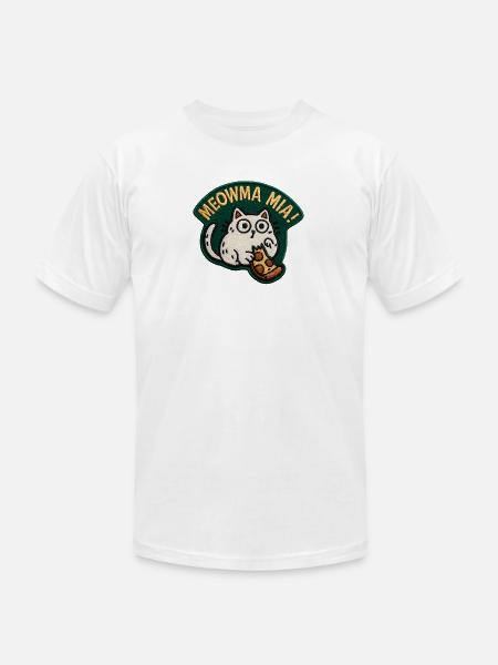 Meowma Mia Embroidered Patch - Unisex Jersey T-Shirt by Bella + Canvas - white