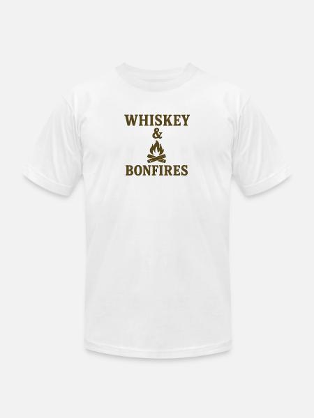 Whiskey & Bonfires Rustic Camp Graphic - Unisex Jersey T-Shirt by Bella + Canvas - white