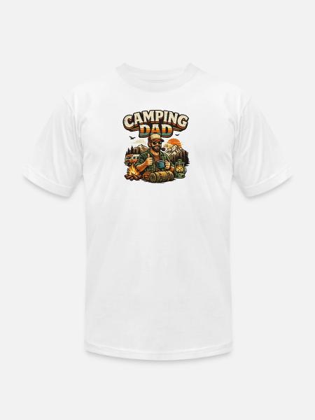 Camping Dad at Sunset Campfire - Unisex Jersey T-Shirt by Bella + Canvas - white