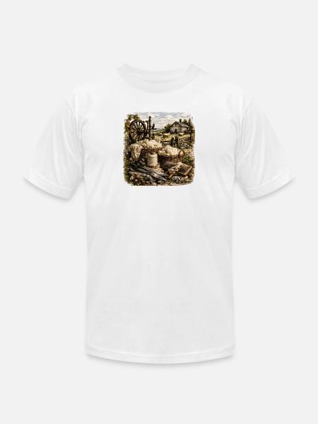 Rustic Wool Spinning Farm - Unisex Jersey T-Shirt by Bella + Canvas - white