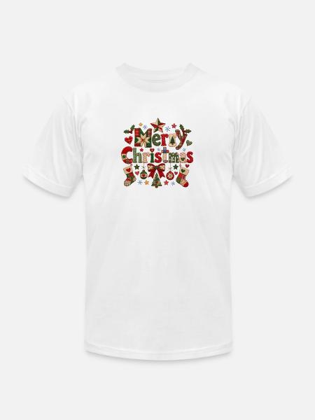 Merry Christmas Quilted Patchwork - Unisex Jersey T-Shirt by Bella + Canvas - white