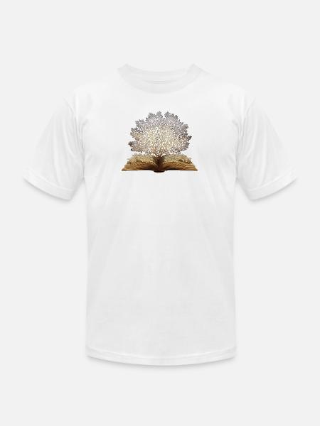 Golden book tree art - Unisex Jersey T-Shirt by Bella + Canvas - white