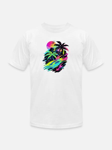 Neon Tropic Sunset Splash - Unisex Jersey T-Shirt by Bella + Canvas - white