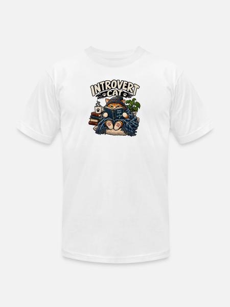 Introvert Cat Cozy Reader - Unisex Jersey T-Shirt by Bella + Canvas - white