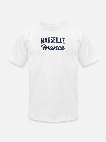 Marseille France Script Logo - Unisex Jersey T-Shirt by Bella + Canvas - white