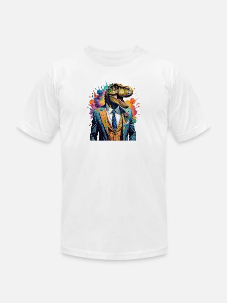 Dinosaur in suit - Unisex Jersey T-Shirt by Bella + Canvas - white