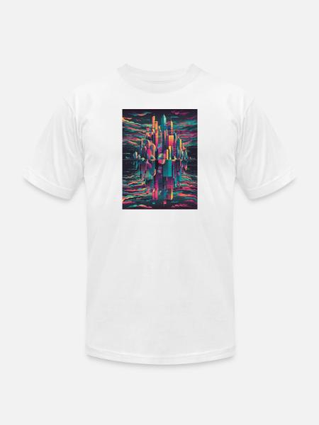 Vibrant Halftone Skyline Conceptual Art - Unisex Jersey T-Shirt by Bella + Canvas - white
