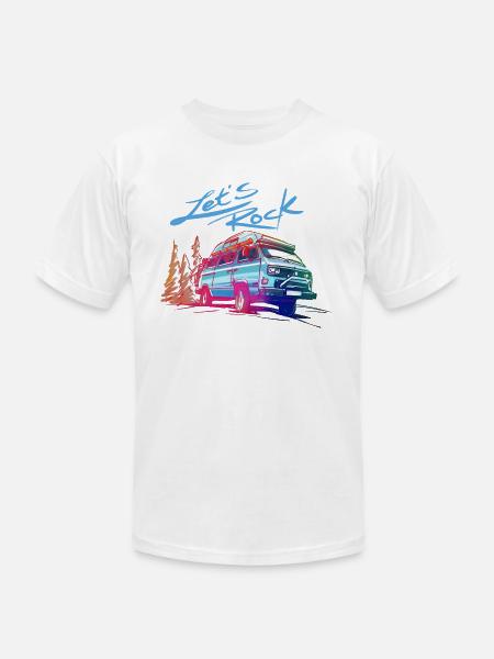 Volkswagen VW Bulli With Let's Rock Lettering - Unisex Jersey T-Shirt by Bella + Canvas - white