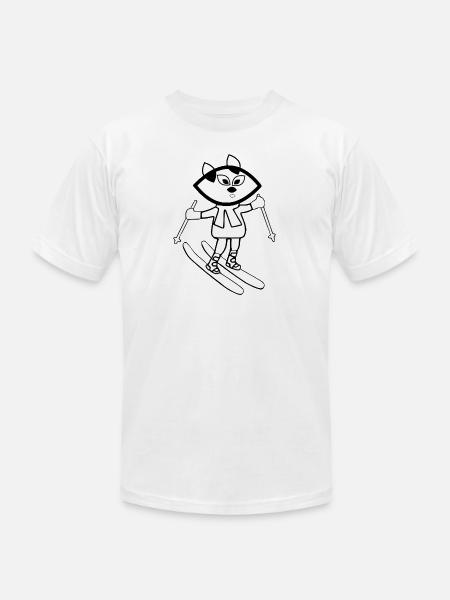 Black fractal cat skiing - Unisex Jersey T-Shirt by Bella + Canvas - white