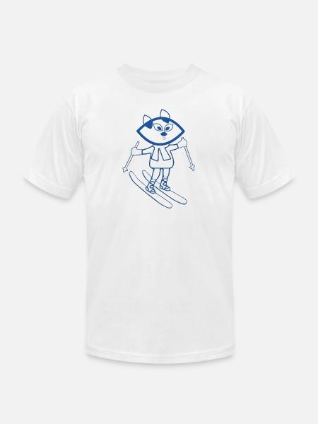 Blue cat skiing - Unisex Jersey T-Shirt by Bella + Canvas - white