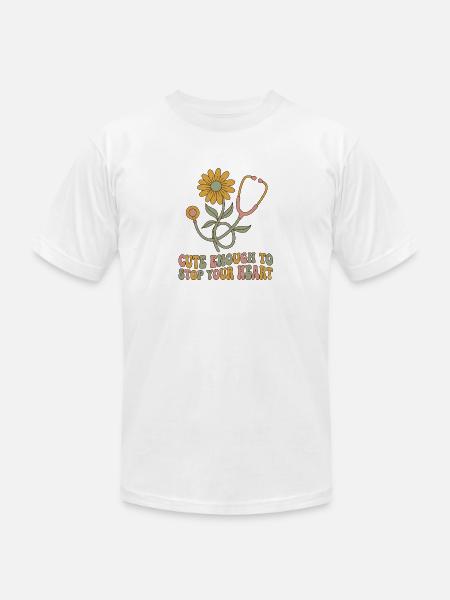 Blooming Heartbeat Stethoscope - Unisex Jersey T-Shirt by Bella + Canvas - white