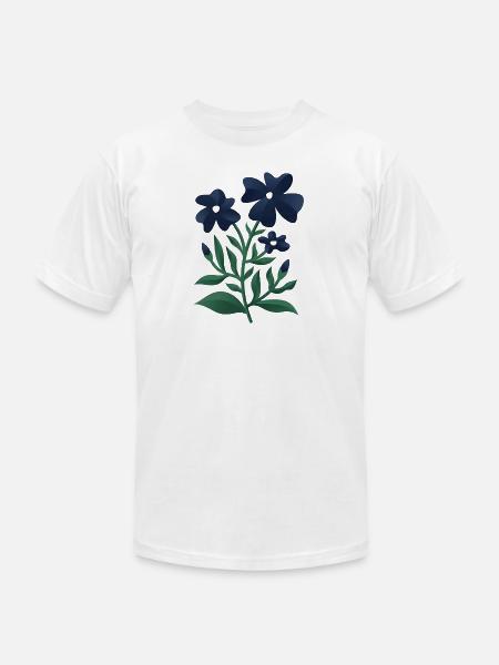 Midnight Blue Bloom Botanical Print - Unisex Jersey T-Shirt by Bella + Canvas - white