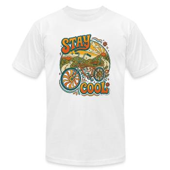 Stay Cool Bicycle Sunset Retro Art - Unisex Jersey T-Shirt by Bella + Canvas - white - Front - Jose (178cm)