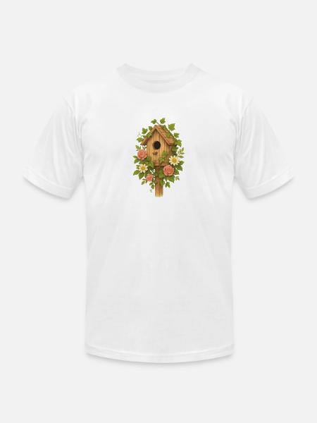 Rustic Floral Birdhouse Design - Unisex Jersey T-Shirt by Bella + Canvas - white