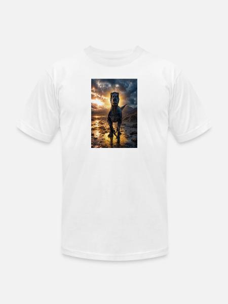 Dino at Sunset Shore - Unisex Jersey T-Shirt by Bella + Canvas - white