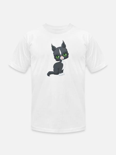 Black and White Cat - Unisex Jersey T-Shirt by Bella + Canvas - white